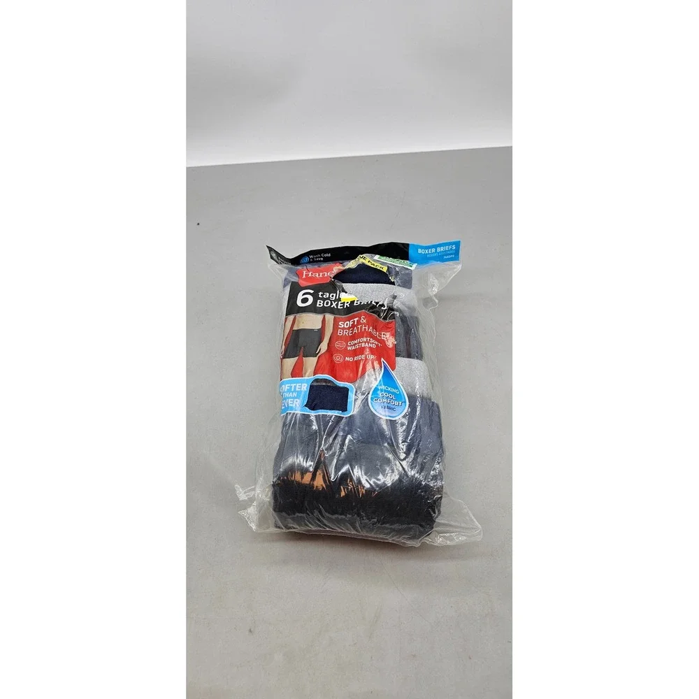 Hanes Mens 6 Pack Tagless Boxer Briefs XL Blue Gray Black 7460P6